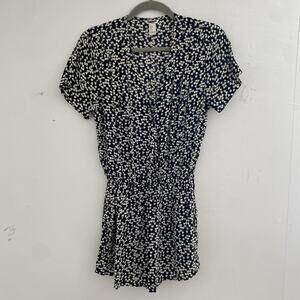 Forever 21 Romper Shorts Outfit S Black Print Low Cut Rayon Coastal Cowgirl